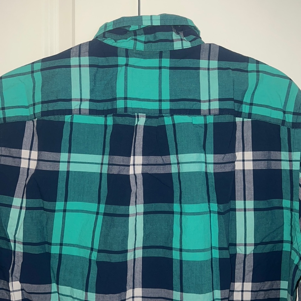 Aeo Navy And Teal Checkered Pattern Button Down - image 8